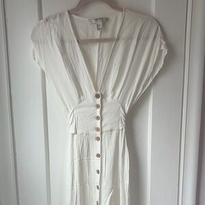 White Maxi Dress with Buttons Side Ties